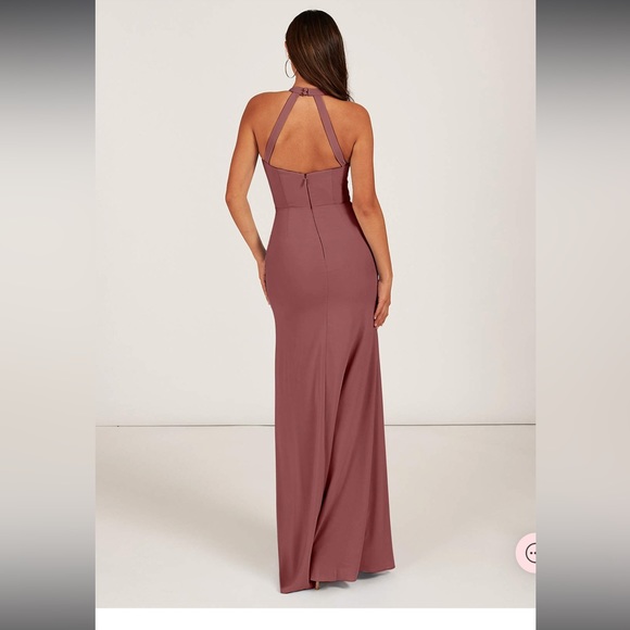 Azazie Galicia Mermaid High Neck Pleated Stretch Chiffon Leg Slit Dress NWT 10 - Picture 3 of 16